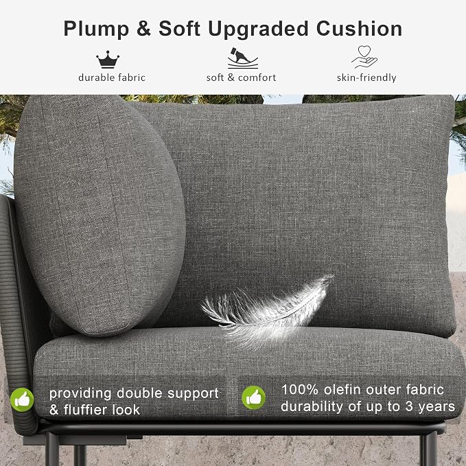 LayinSun 9 Pieces Aluminum Patio Furniture Set, Modern Modular Sectional Sofa with Coffee Table and Upgrade Thickness Cushion