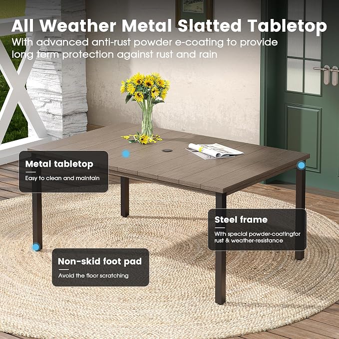 DIFY 7 Pieces Outdoor Patio Dining Set for 6, Swivel Dining Chairs with Sandshell Textilene and 63" Grey Wood-Like Rectangle Metal Dining Table, Outdoor Table and Chairs for Lawn Garden Backyard Deck