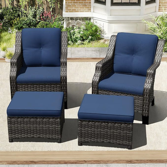 Outdoor Patio Furniture Set, 4 Piece Wicker Patio Furniture with Thick Cushions, Curved Armrest, Deep Seating, Rattan Outdoor Chairs for Porch, Deck, Balcony