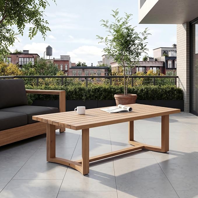 Merax Patio Acacia Wood Coffee Table with Slatted Tabletop Design, Outdoor All-Weather Center Tables for Porch, Lawn, Backyard, Balcony, Easy Assemble,Light Teak