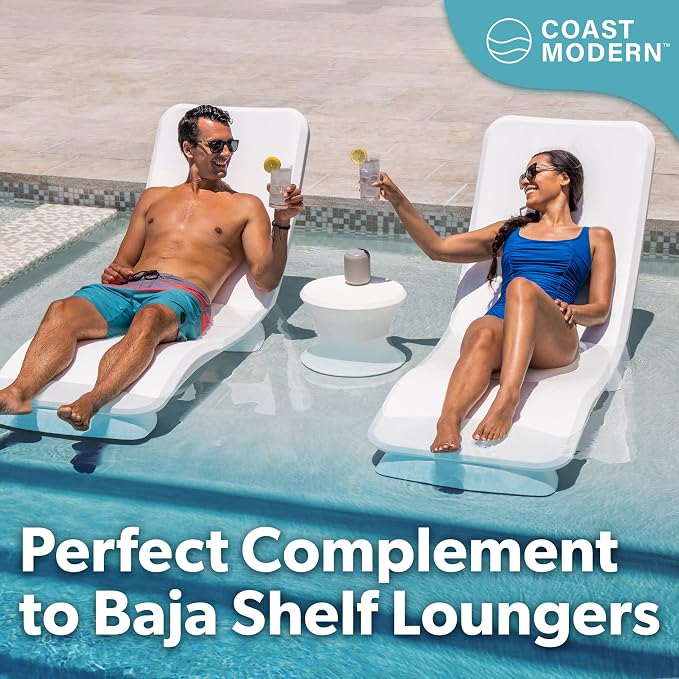 Coast Modern Outdoor Side Table - Lounger Table for Inside Pool or on Patio - All-Weather Furniture for Sun Shelf Up to 15" - White