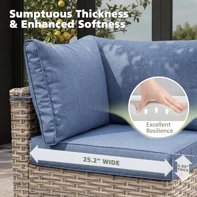 CAODOC Outdoor Sectional Patio Furniture Set,8 Pieces Wicker Conversation Sets L Shaped Couch,Out Door Sofa Outside Furniture with Swivel Chairs,Light Blue