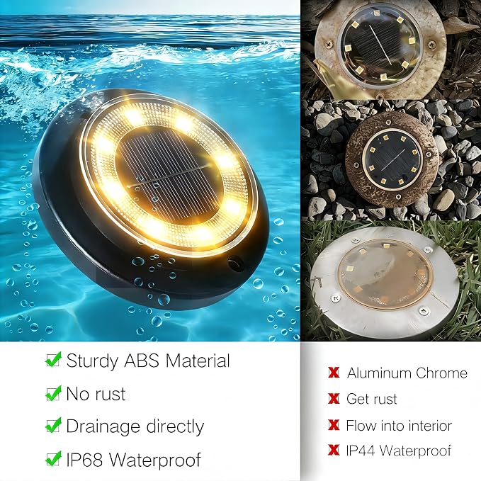Flacchi Solar Lights Outdoor Waterproof - 2-in-1 Solar Powered Ground Lights Outdoor Solar Disk Light Landscape Light for Deck Step Patio Yard Pathway Walkway Driveway Garden (Warm White, 2 Pack)