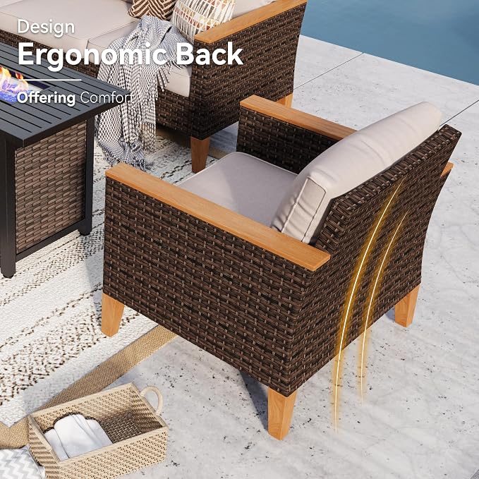 GREEN PARTY 9 Pieces Wicker Patio Furniture Set, All-Weather Outdoor Rattan Half-Moon Curved Patio Sectional Sofa Conversation Set 9 Seats for Garden, Backyard, 2 x Ottomans