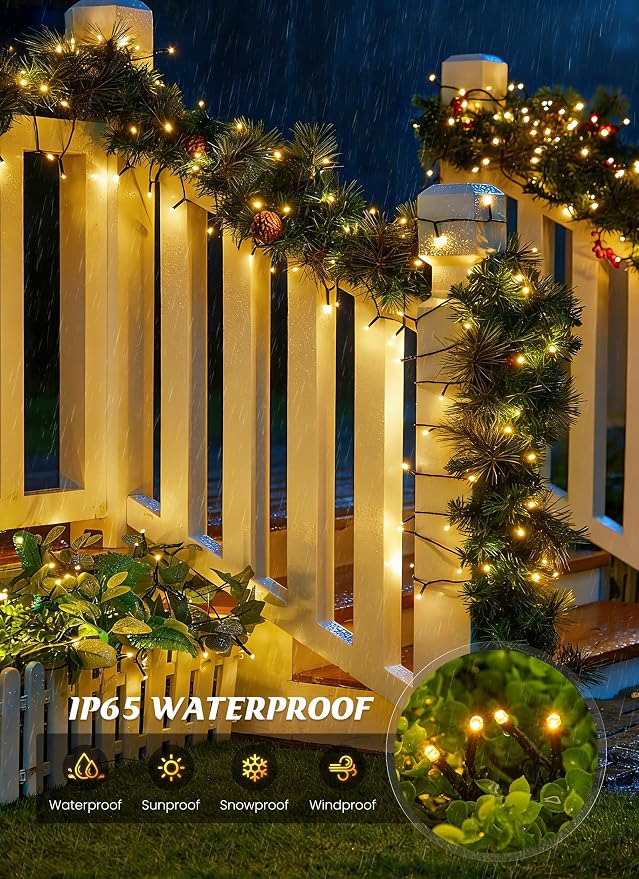 Brightown 2 Pack Solar String Lights Outdoor Waterproof, 80 FT 200 LED | Solar Powered Christmas Lights with 8 Modes, Auto On/Off, Patio Lights for Outside Tree Garden Party Decor (Warm White)