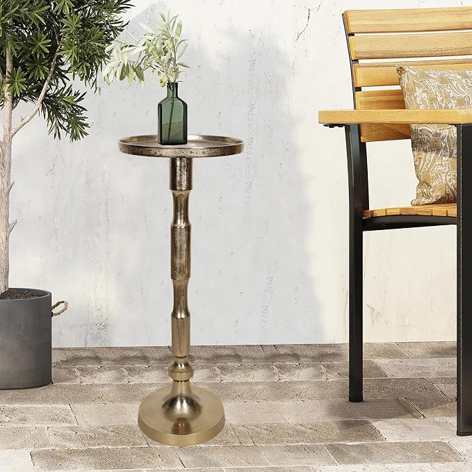 Outdoor/Indoor Side Table Aluminum 10 inch Top Diameter x 26 inch Height Patio Table Rustproof/Weather-Resistant Gold