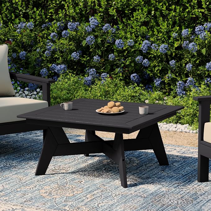 WestinTrends Avalon Modern Low Outdoor Patio Square HDPE Coffee Table, Navy Blue