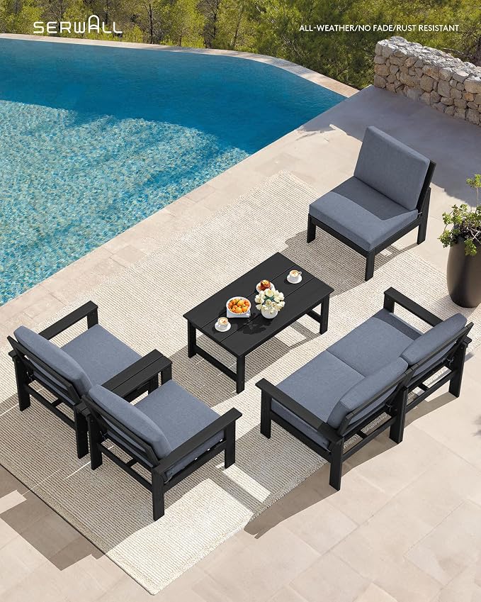 SERWALL HDPE Outdoor Patio Furniture Set with Coffee Table