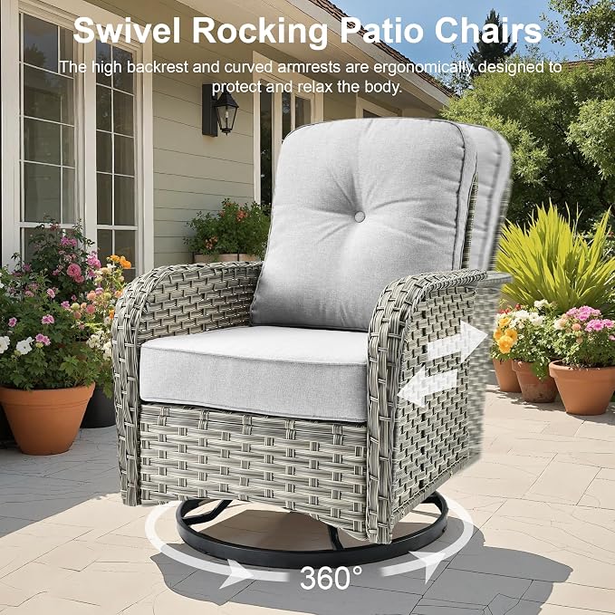 Outdoor Patio Furniture Sets,11 PCS Patio Conversation Set Outside Rattan Sectional Sofa with 54 in Fire Pit Table Wicker Rocking Chair Coffee Table Fit Backyard Porch Garden Poolside Balcony