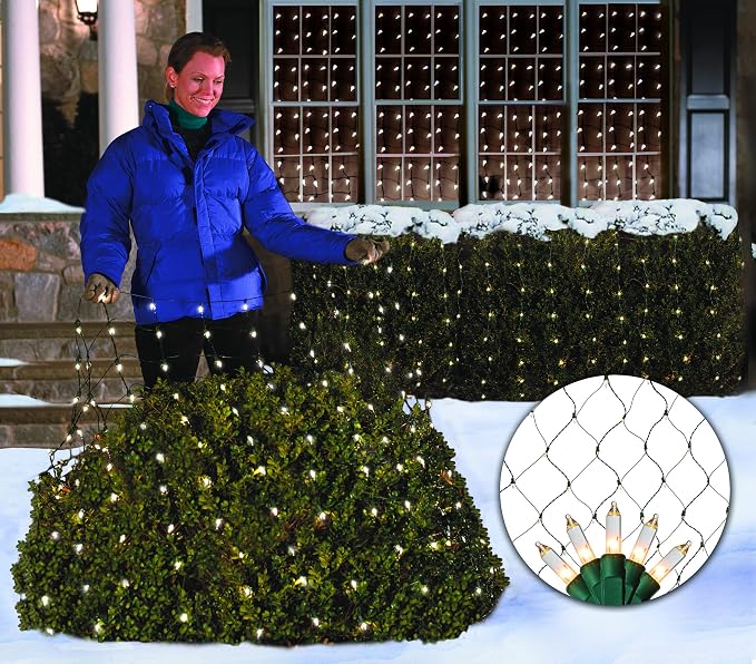 Christmas Light Net – 150 Clear Warm Mesh Lights - 4 ft x 6 ft – Outdoor/Indoor – Net Lights for Bushes, Hedges or Trees