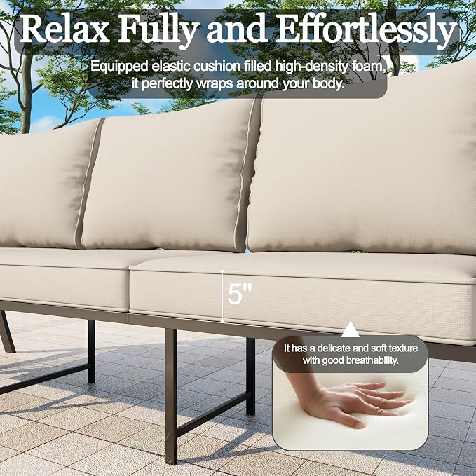 12 Pieces Patio Conversation Sets, All-Weather Metal Swivel Rocking Chairs with Rope Furniture Set, Outdoor Sofa Couch for Deck, Porch, Garden, Backyard, Poolside (Beige Cushions)