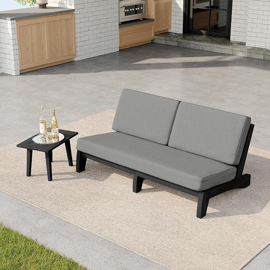 2 Pieces Patio Furniture Sets, All-Weather Outdoor Wood Bistro Set Patio Conversation Side Table Chiars and Patio Loveseat for Balcony, Backyard
