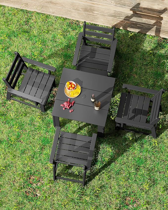 GREENVINES Outdoor-Dining-Table | 35” | HDPE | Patio Furniture | Square Tables for 4 | All-Weather | for Poolside Backyard Garden | Black