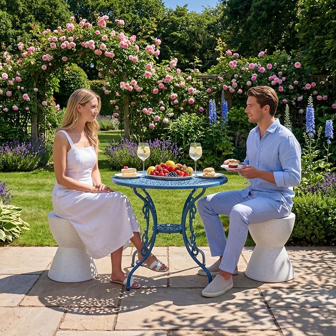 COSIEST Outdoor Drum Side Table, 19" Modern Concrete Hourglass End Table for Patio, Small Round Outside Accent Table & Plant Stand for Garden, Porch, Deck, Balcony，White