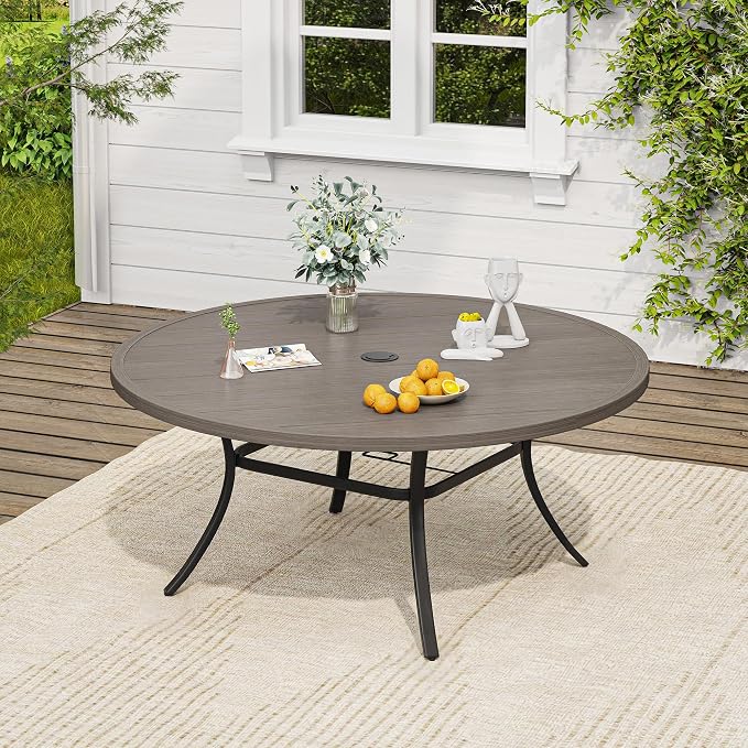 VICLLAX Outdoor Table and Chairs Set for 8, Patio Dining Set of 60" Metal Round Patio Table with Umbrella Hole & 8 Swivel Outdoor Dining Chairs for Backyard Lawn, Grey & Antique Grey
