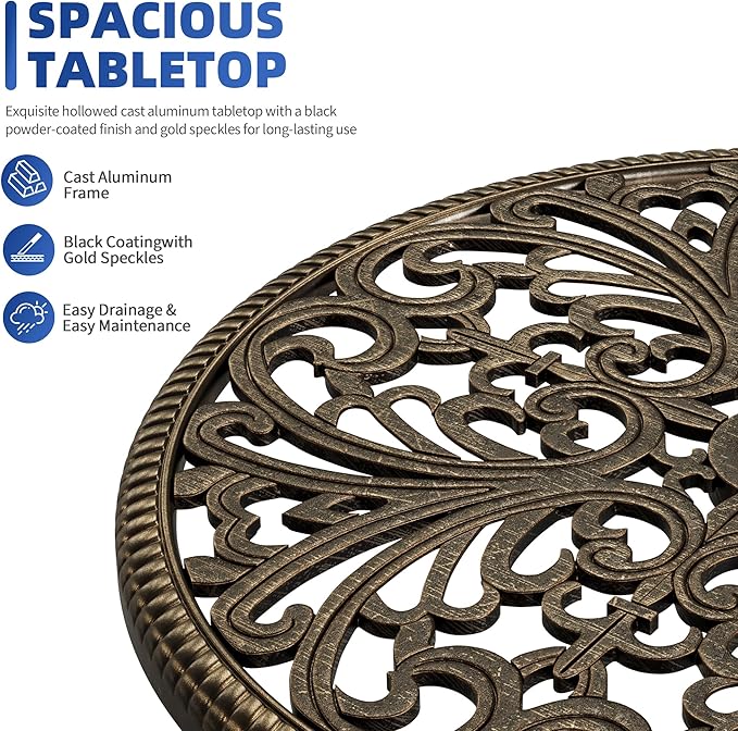 IDEALHOUSE Patio 23''Cast Aluminum Side Table with Umbrella Hole,Outdoor Small Coffee Tables,Anti-Rust Bistro Table,Round End Table,Outdoor Furniture for Indoor,Patio,Garden,Porch,Balcony,Retro Bronze