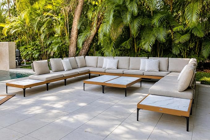 PURPLE LEAF 10 Pieces Outdoor Conversation Furniture Sets with Coffee Tables Patio Wicker Sectional Sets Aluminum U-Shaped Sofa Chairs for Balcony Yard Garden Poolside, Cushions and Pillows Included