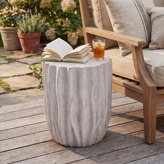 Christopher Knight Home Fairhill Outdoor Ribbed Side Table, Lightweight Concrete End Table, Accent Table with Wave Textured, Decorative Small Coffee Desk for Living Room Patio Balcony, Antique Grey