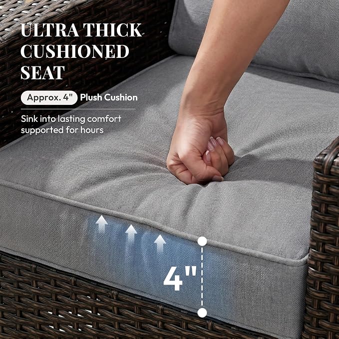 WWR Patio Furniture Set-30% Thicker Wicker-Luxury 1 Piece PatioWicker Outdoor Patio Conversation Set with Extra Wide & Thick Cushions, Swivel Rocking Chairs for Backyard, Porch & Deck