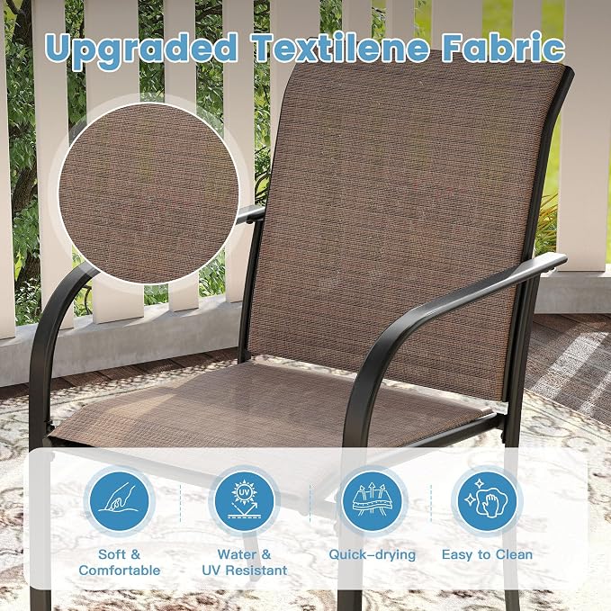 DIFY 11 Pieces Outdoor Patio Dining Set for 10, 59.8" Walnut Round Metal Dining Table and 10 Brown Stackable Sling Dining Chairs, Outdoor Table and Chairs for Lawn Garden Backyard Deck