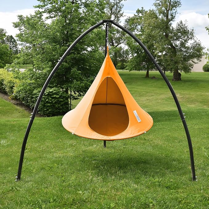 Single Cacoon Hanging Chair – Cozy Indoor/Outdoor Hammock with Polyester Canvas, 440 lb Capacity, Includes 18ft Rope & Carabiner (Nectarine)