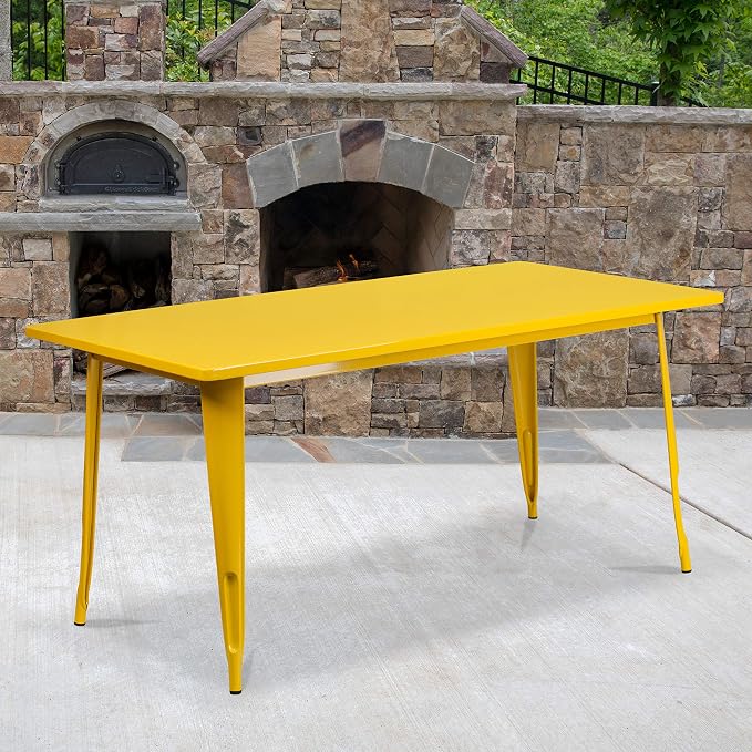 EMMA + OLIVER Commercial Grade 31.5" x 63" Rectangular Yellow Metal Indoor-Outdoor Table