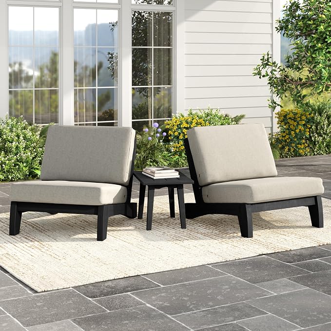 Pia Ricoo 3 Piece Patio Bistro Set with Patio Chairs and Table, Heavy Duty Wood Patio Furniture Set, All-Weather Outdoor Chairs for Balcony, Deck, Poolside, Porch - Light Camel/Dark