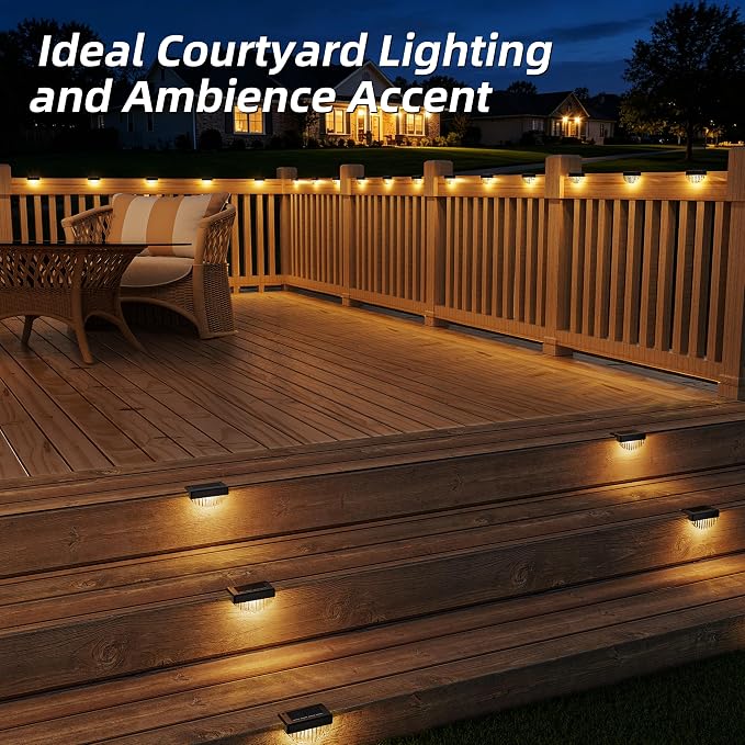 VOLISUN 12 Pack Solar Deck Lights Outdoor, Warm White LED Solar Step Lights for Outside, Waterproof Fence Light for Patio, Deck, Stairs, Yard, Pool and Porch (Black)