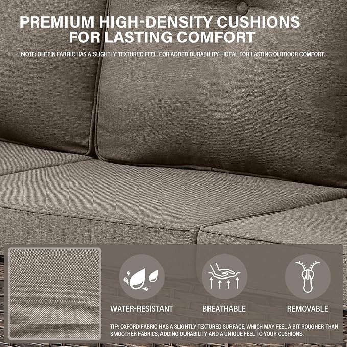 Belord Wicker Outdoor Furniture Set - 7 Piece Patio Conversation Sets with Comfort Swivel Rocker Glider Patio Chairs Set of 2 and Rattan Sofa, Tempered Glass Coffee Table and Side Table,Brown/Gray