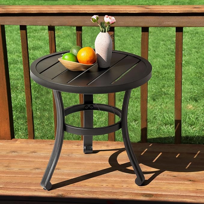 NUU GARDEN 20 Inch Outdoor Metal Side Table, Weather Resistant Patio End Table, Bistro Side Table for Pool Deck Balcony Porch Garden Yard, Black