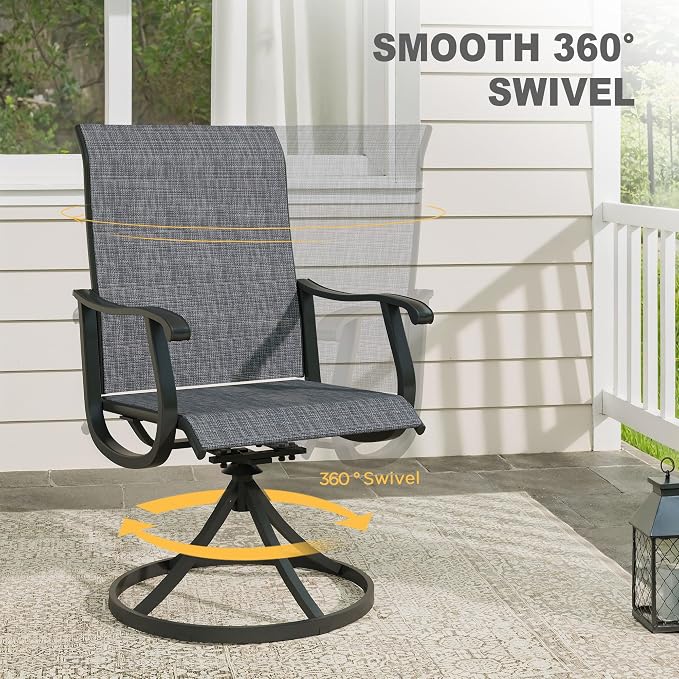 VICLLAX 7 Pieces Patio Outdoor Dining Set, 59" Metal Dining Table with Umbrella Hole and 6 Swivel Textilene Chairs for Lawn,Garden,Porch,Black/Dark Grey