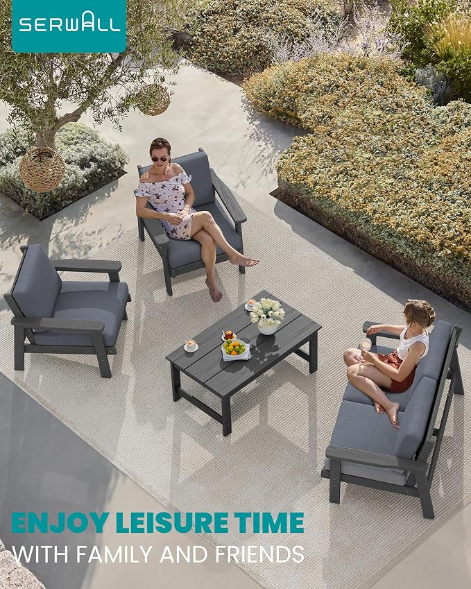 SERWALL HDPE Outdoor Couch, Grey Frame and Grey Cushion