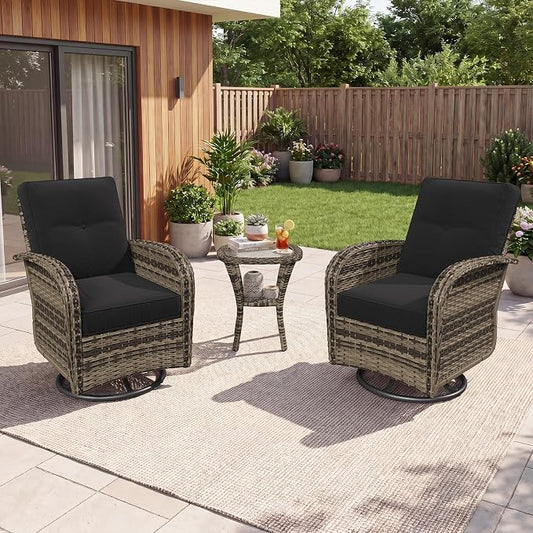 Aoxun 3 Piece Outdoor Patio Furniture Set with Side Table, Outdoor Patio Furniture Sets with High Back Swivel Rocker Chairs, Outdoor Sofa Set with Ottoman for Backyard & Garden, Black