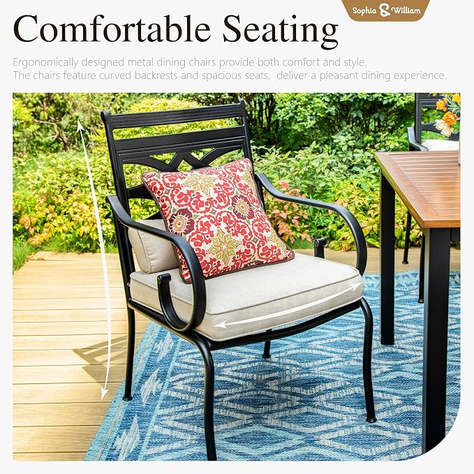 Sophia & William 6-Piece Patio Dining Set, Chairs,10ft Umbrella Beige | Cushions, Rust-Resistant Frame