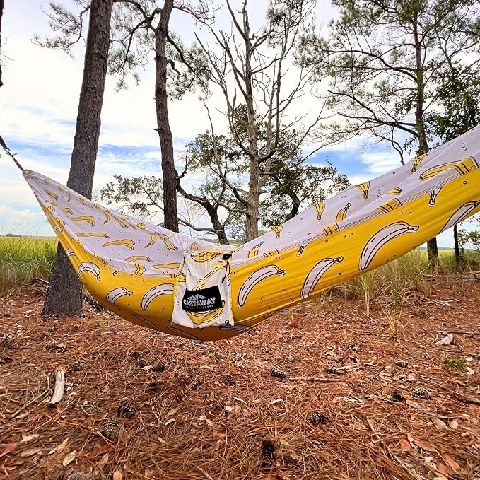 Castaway Travel Hammocks Double Banana Camping Hammock with 2 Tree Straps, Triple Stitched Durable Nylon Material, Compact Design for Backpacking, Travel, Beach, Backyard, Patio, Hiking