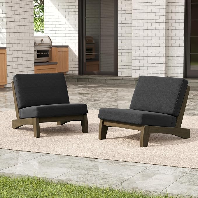Pia Ricoo 4 Piece Patio Furniture Sets, Outdoor Loveseat Sofa Set with 2 Chairs & Coffee Table, Patio Conversation Set for Backyard, Deck, Lawn, Drak