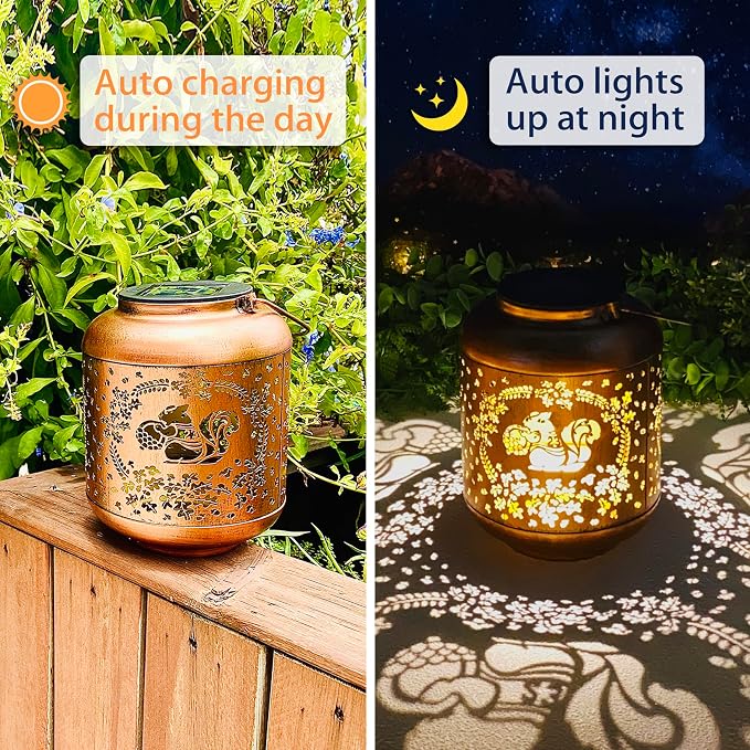 2 Pack Squirrel Solar Lanterns Outdoor Waterproof Hanging Solar Lights Squirrel Gifts for Women Men Metal Decorative LED Lanterns for Yard, Patio, Lawn, Tabletop, Pathway, Landscape, Garden Decor