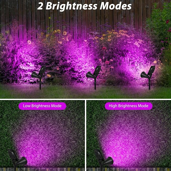 T-SUN Purple Solar Spot Lights Outdoor, Solar Black Lights Outdoor,4 Pack | 4 LEDs, 2 Lighting Modes, IP65 Waterproof Dusk to Dawn Solar Lights for Tree, Patio, Yard, Garden, Driveway, Halloween