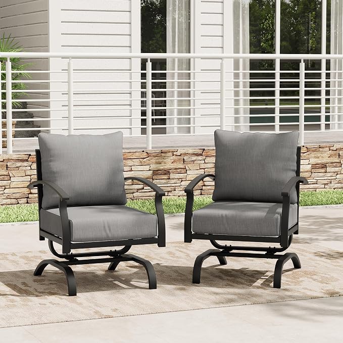 Metal Patio Furniture Set,2 Pieces Patio Sectional Outdoor Furniture Set with 2 Chairs,Patio Conversation Sets with 5.1" Thickened Cushions,Grey