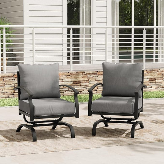 Metal Patio Furniture Set,2 Pieces Patio Sectional Outdoor Furniture Set with 2 Chairs,Patio Conversation Sets with 5.1" Thickened Cushions,Grey