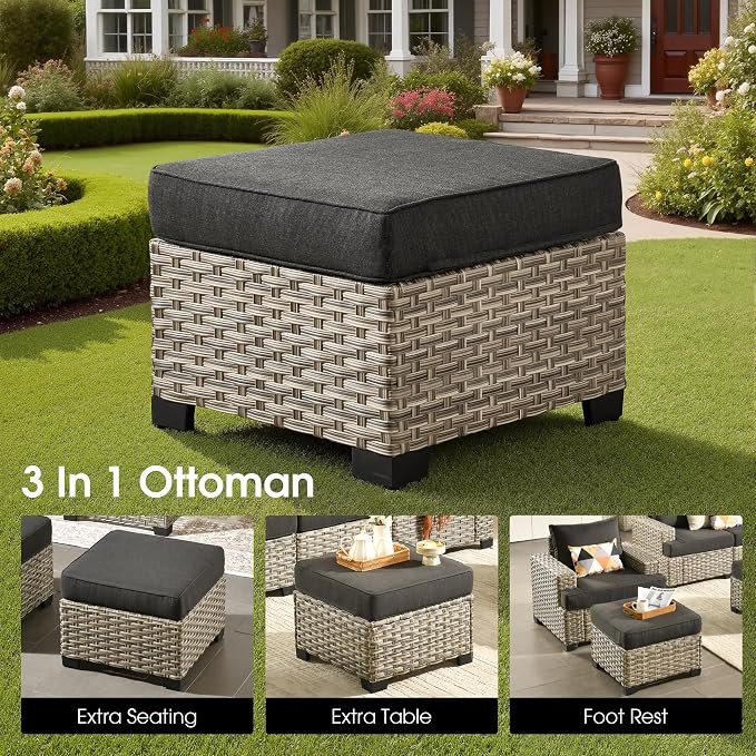 Wicker Patio Furniture Set with Fire Pit Table,9 Pieces Outdoor Sectional with Swivel Chairs Ottoman,Out Door Furniture Conversation Set,Black