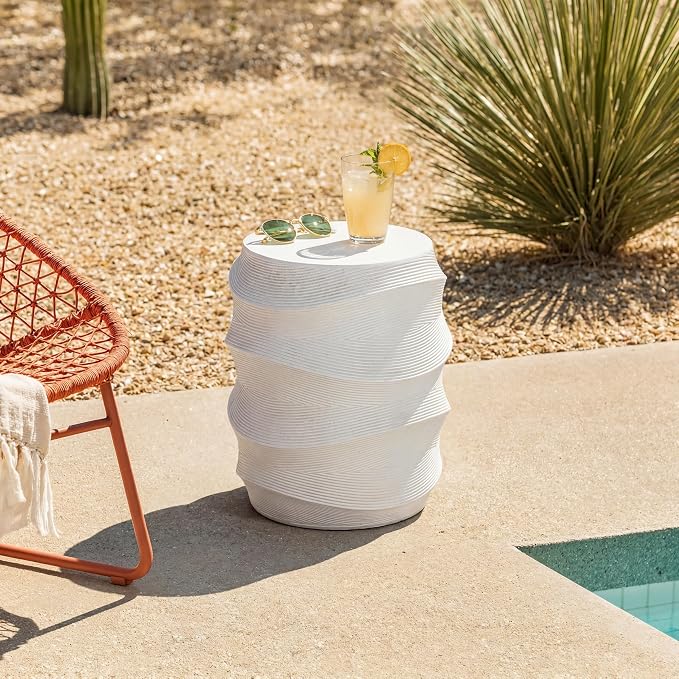 White Outdoor Side Table, Antique-Style MgO