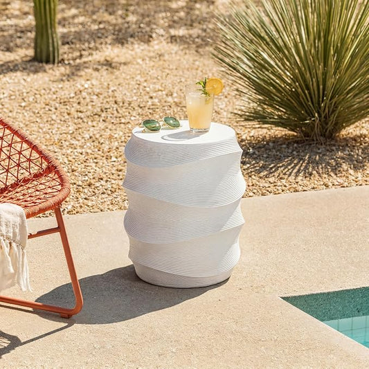 White Outdoor Side Table, Antique-Style MgO