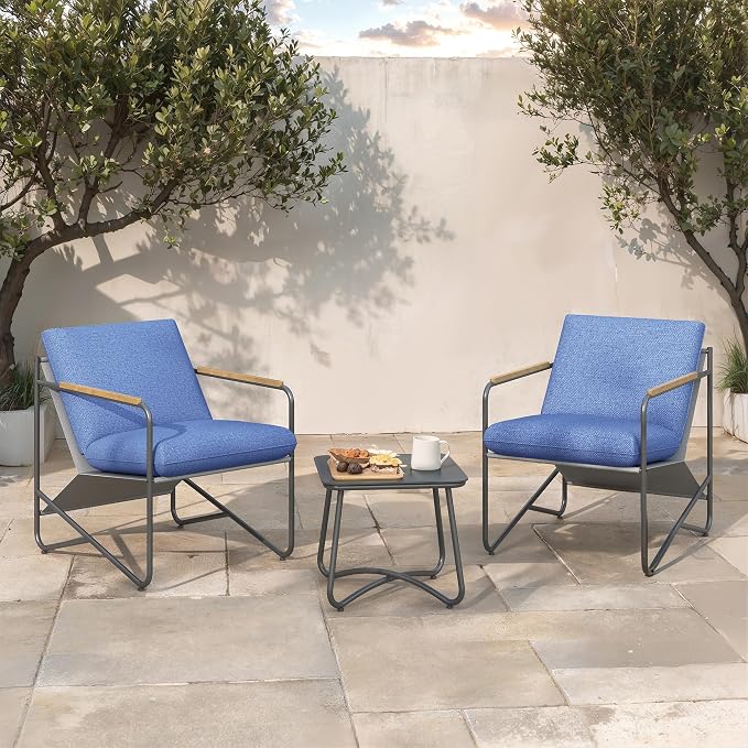 Premium 3-Piece Outdoor Patio Furniture Set with Comfortable Cushions, Weather-Resistant Frame & Compact Design for Small Balcony, Backyard & Porch,Blue