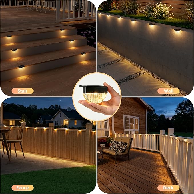 VOLISUN 24 Pack Solar Deck Lights Outdoor, Warm White LED Solar Step Lights for Outside, Waterproof Fence Light for Patio, Deck, Stairs, Yard, Pool and Porch (Black)