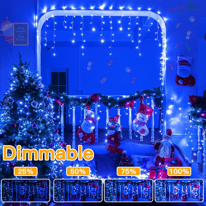 Ollny Icicle Lights for Outside 400LED 32FT, Blue Christmas Light with Remote 8Modes Timers Waterproof, Plug in Connectable Hanging Lights for Outdoor Indoor House Roof Holiday