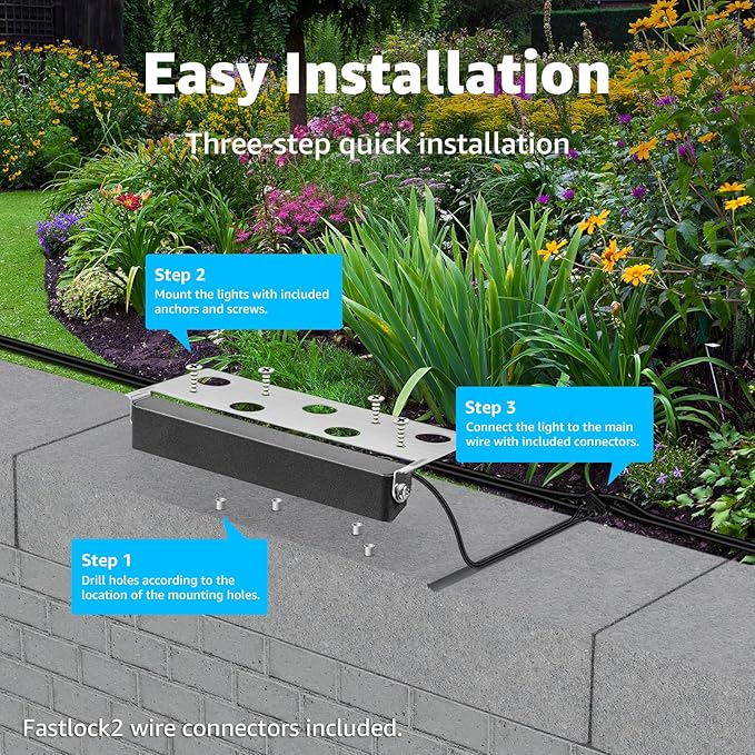 SUNVIE 7 Inch Retaining Wall Lights 5W LED Hardscape Lighting 12V-24V Low Voltage Step Lights 3000K Warm White Waterproof Outdoor Landscape Lighting for Patio Walls Stairs, 12-Pack with Connectors