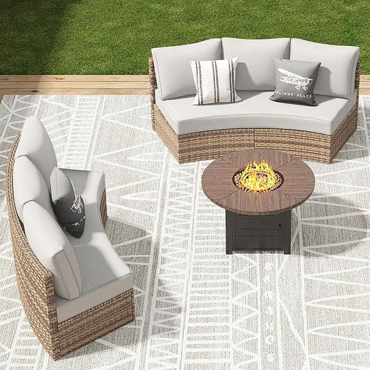 LUXOAK 6-Piece Wicker Patio Furniture Set, Waterproof Half-Moon Sectional Sofa with Cushions, Rattan Outdoor Conversation Set for Garden, Pool, Beach & Balcony, Beige