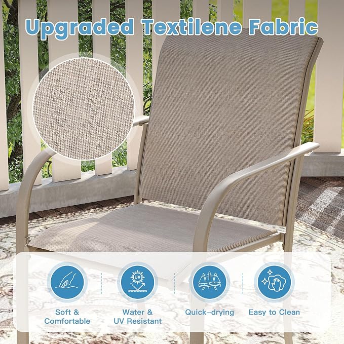 DIFY Patio Dining Set for 10, 11 Piece Outdoor Table and Chairs Set, 63" Grey Wood-Like Round Metal Patio Dining Table and Sandshell Textilene Stackable Patio Chairs, for Backyard Garden Poolside