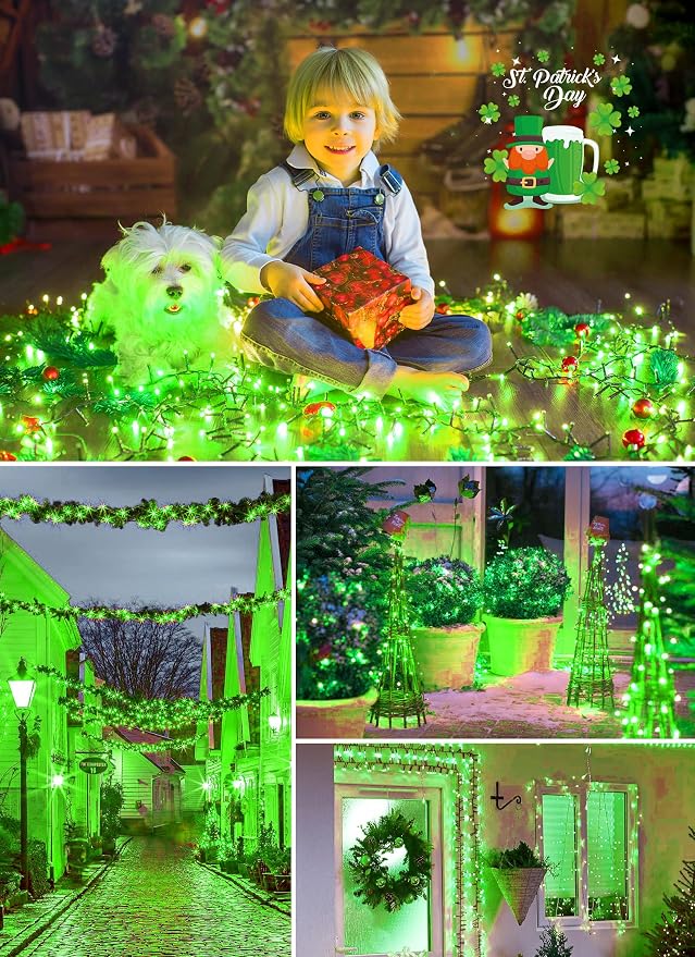 Minetom Solar String Lights Outdoor, 40FT 100 LED Green String Lights | Solar Powered String Lights for St Patrick Decoration with 8 Lighting Modes, Waterproof Solar Lights for Outside Tree, Green